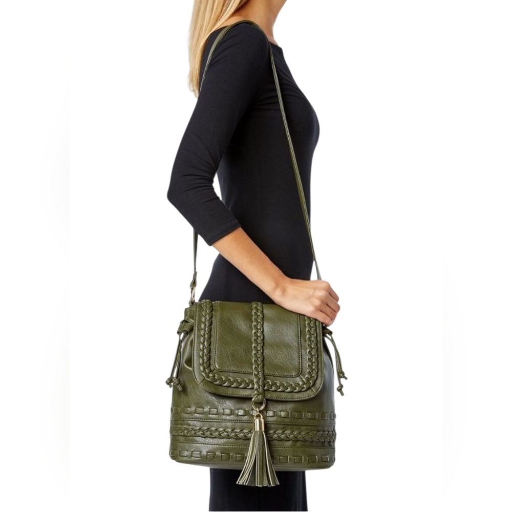 Just Fab Colby Green Braided Faux Leather Women's Crossbody Bag